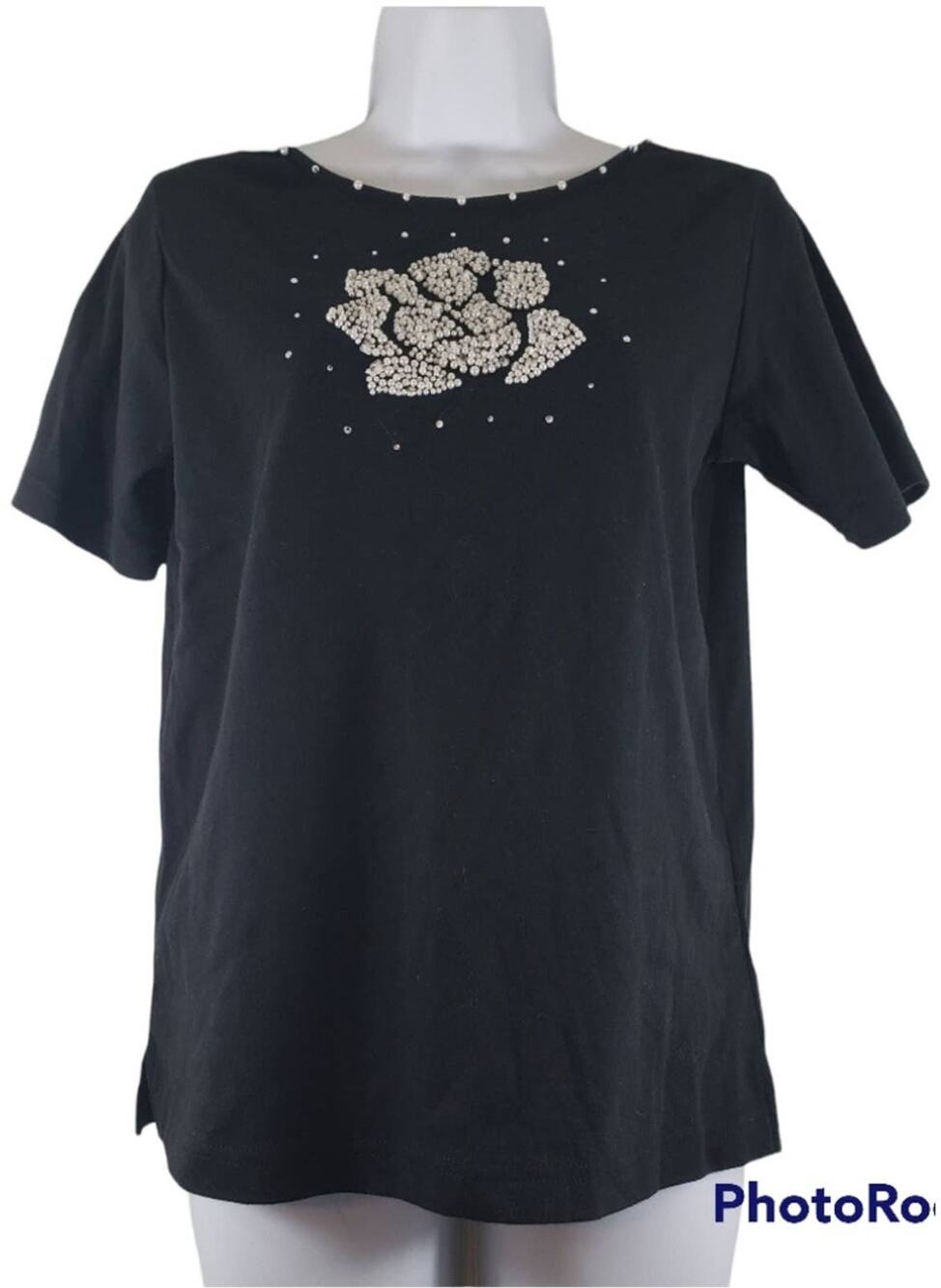 Quacker Factory Black Rose Embellished Pearls New With Tags Size XS